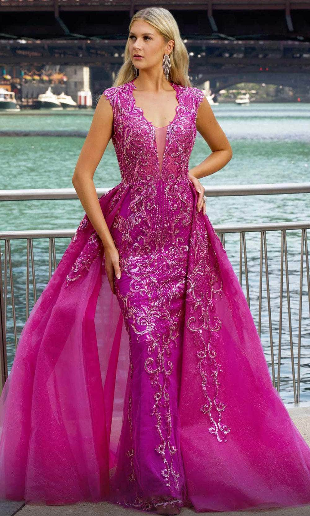 MNM Couture M1117 - Beaded Silhouette Evening Gown Prom Dresses 4 /  Purple