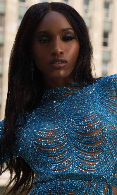 MNM Couture M1125 - Long Sleeve Sparkling Sheath Dress Evening Dresses