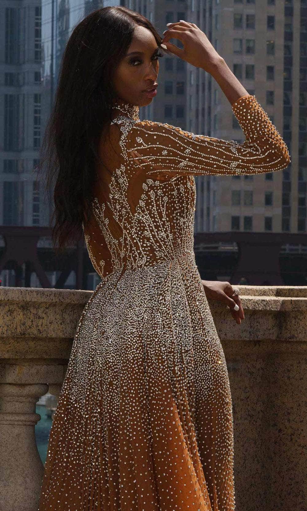 MNM Couture M1127 - Long Sleeve Sparkle Evening Gown Evening Dresses