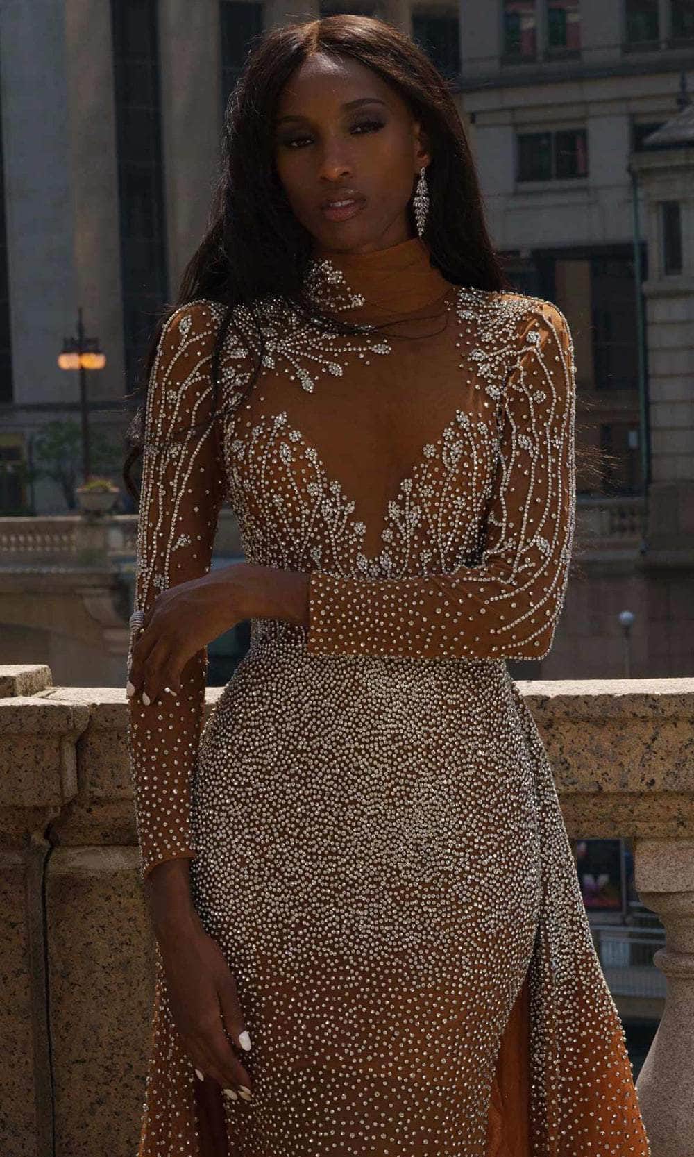 MNM Couture M1127 - Long Sleeve Sparkle Evening Gown Evening Dresses
