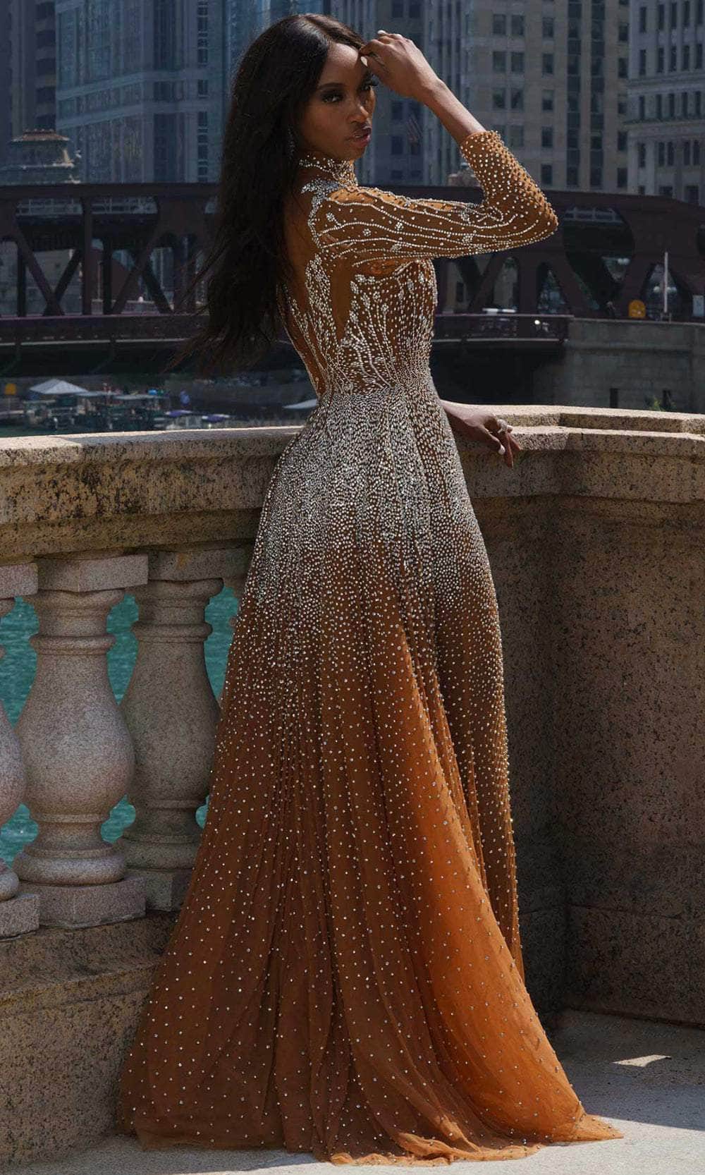 MNM Couture M1127 - Long Sleeve Sparkle Evening Gown Evening Dresses