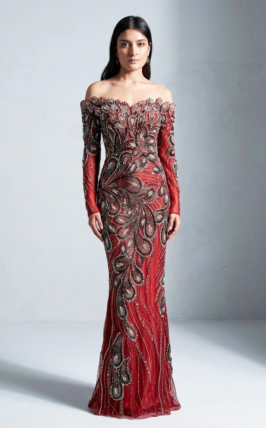 MNM COUTURE M1316 - Long Sleeve Off Shoulder Evening Gown