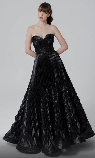 MNM COUTURE N0462 - Strapless Origami Style Evening Dress Evening Dresses 4 / Black