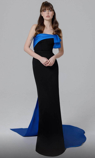 MNM COUTURE N0463 - Strapless Overskirt Evening Dress Evening Dresses 4 / Black/Blue