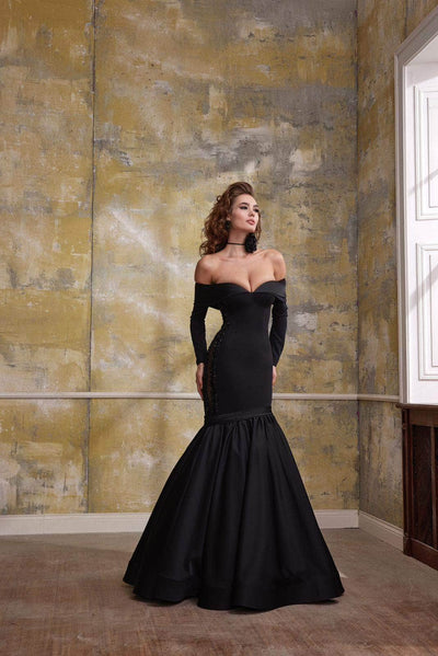 MNM Couture N0563 - Long Sleeve Mermaid Evening Gown Special Occasion Dresses 4 / Black