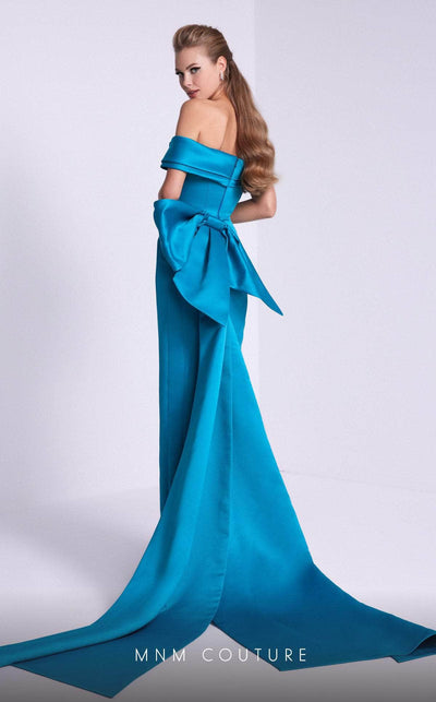 MNM Couture N0589 - Fitted Bow Drape Evening Dress Special Occasion Dresses