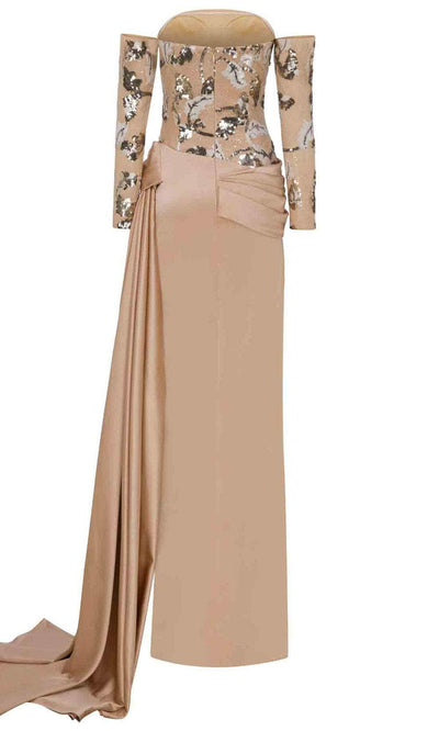 MNM Couture N0621 - Off Shoulder Gown with Side Draped Prom Dresses