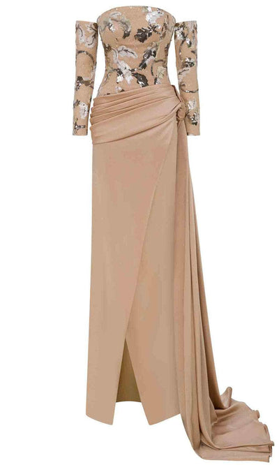 MNM Couture N0621 - Off Shoulder Gown with Side Draped Prom Dresses
