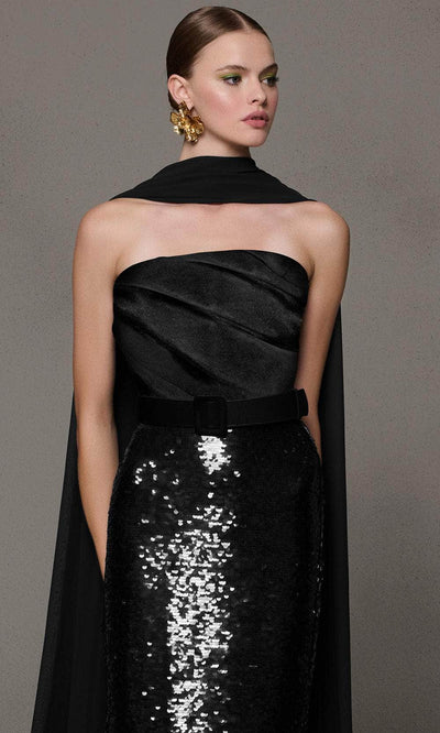 MNM Couture N0629A - Belted Ruched Bodice Evening Gown Evening Dresses