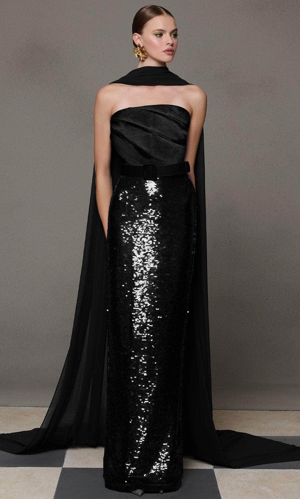 MNM Couture N0629A - Belted Ruched Bodice Evening Gown Evening Dresses
