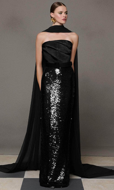 MNM Couture N0629A - Belted Ruched Bodice Evening Gown Evening Dresses