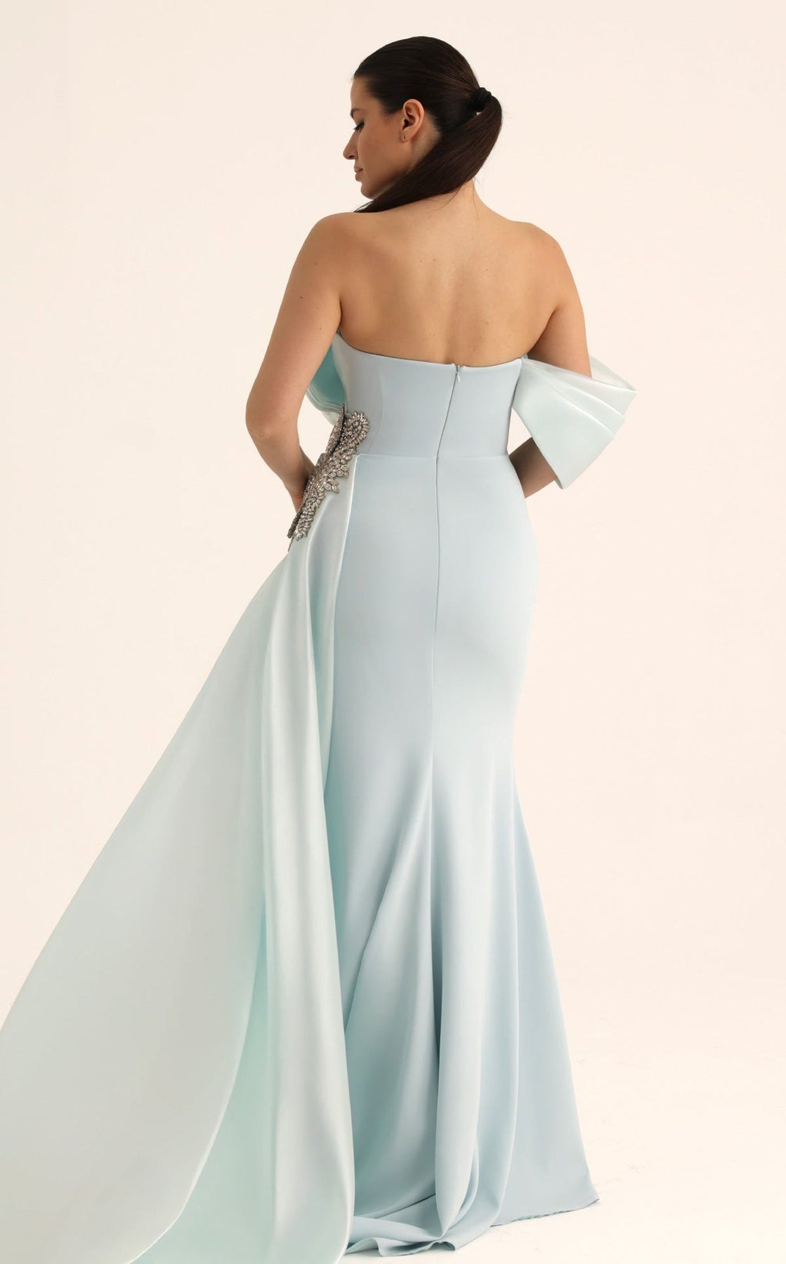 MNM COUTURE O07802 - Jeweled Accent Overskirt Sheath Evening Gown