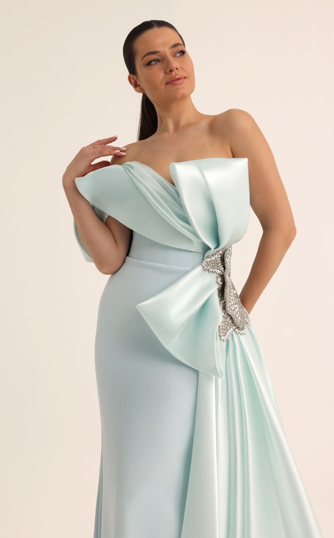 MNM COUTURE O07802 - Jeweled Accent Overskirt Sheath Evening Gown