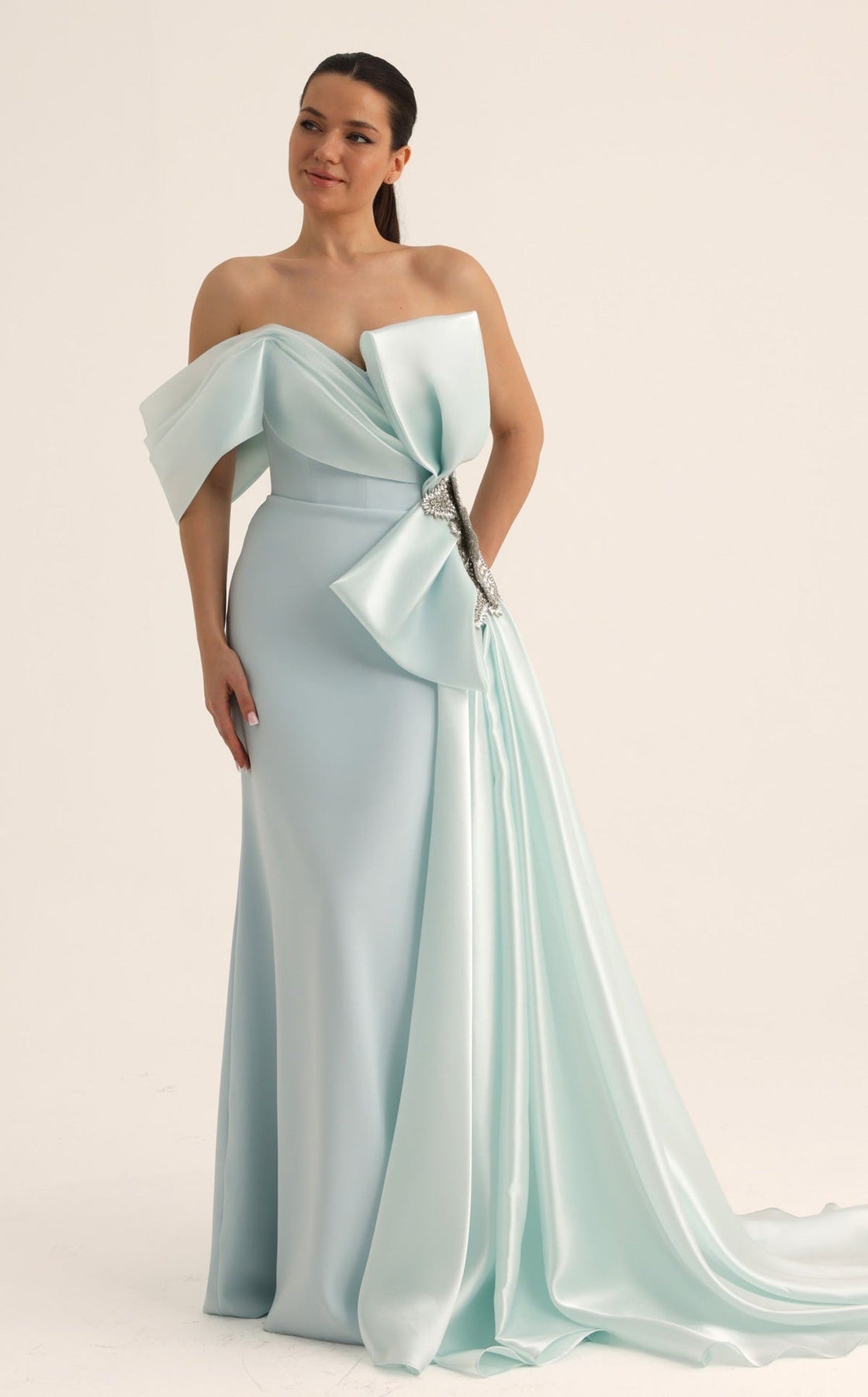 MNM COUTURE O07802 - Jeweled Accent Overskirt Sheath Evening Gown