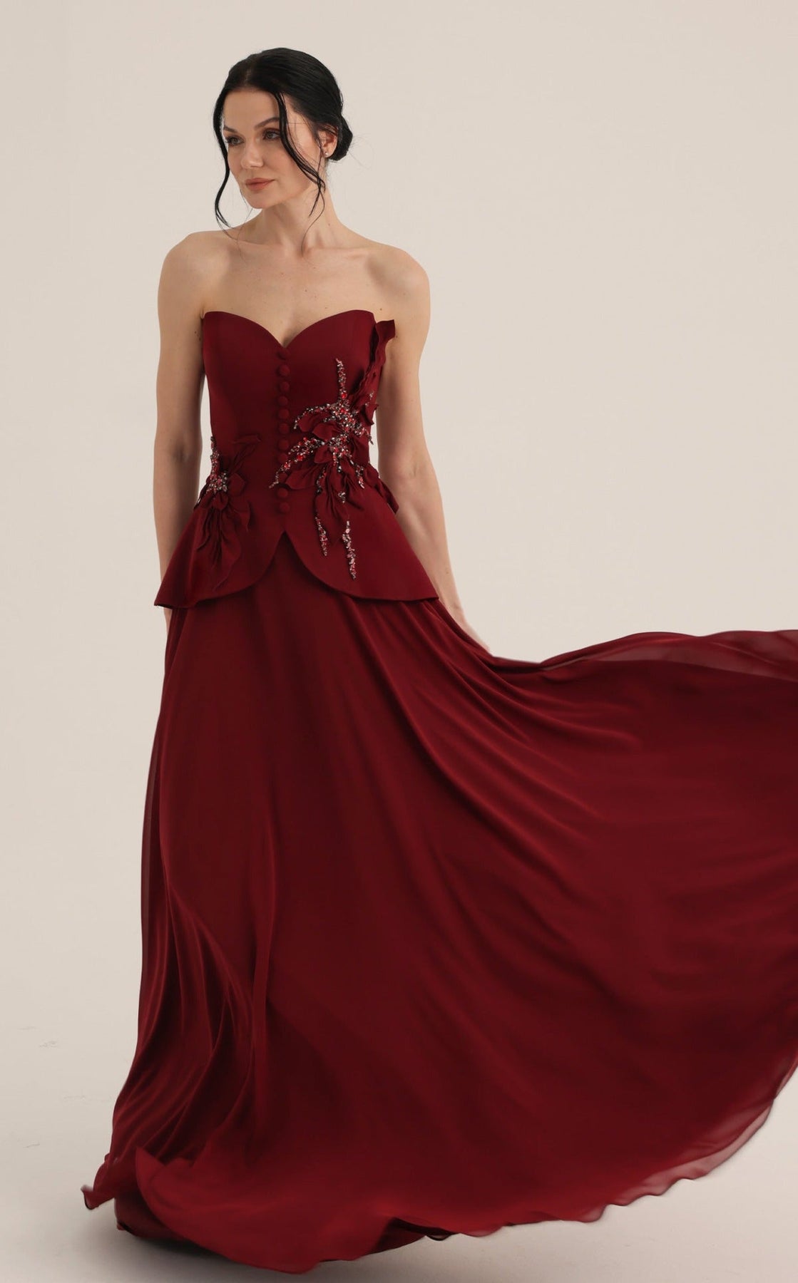 MNM COUTURE O07815 - Strapless Applique Evening Gown with Front Button