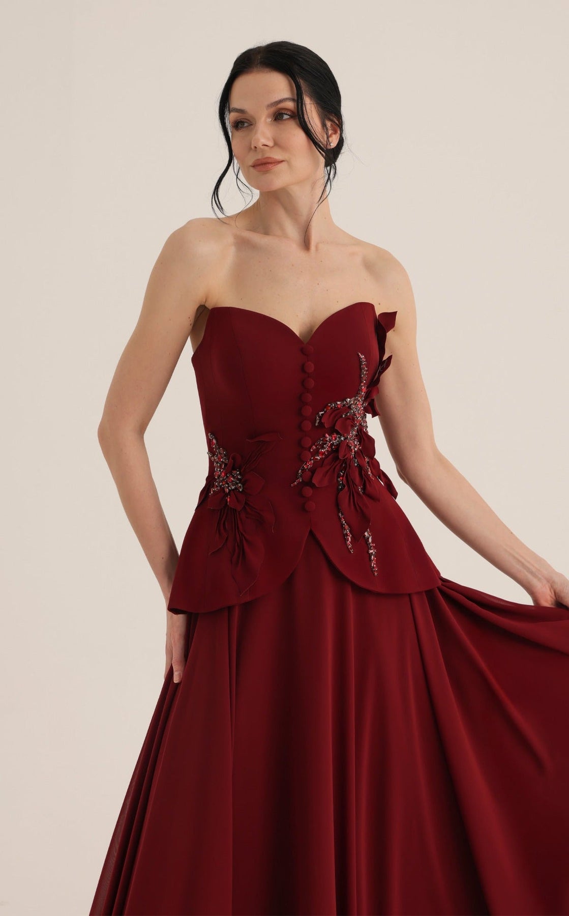 MNM COUTURE O07815 - Strapless Applique Evening Gown with Front Button