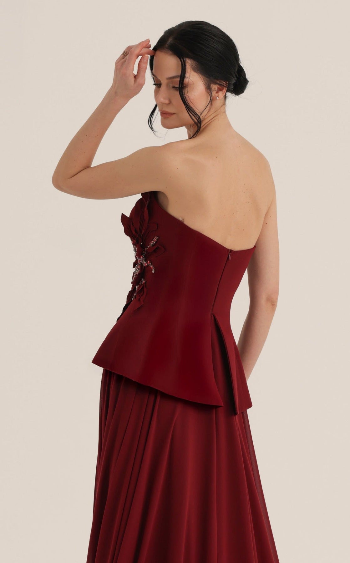 MNM COUTURE O07815 - Strapless Applique Evening Gown with Front Button