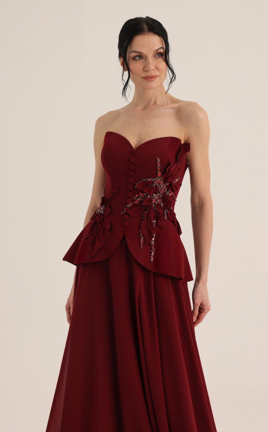 MNM COUTURE O07815 - Strapless Applique Evening Gown with Front Button
