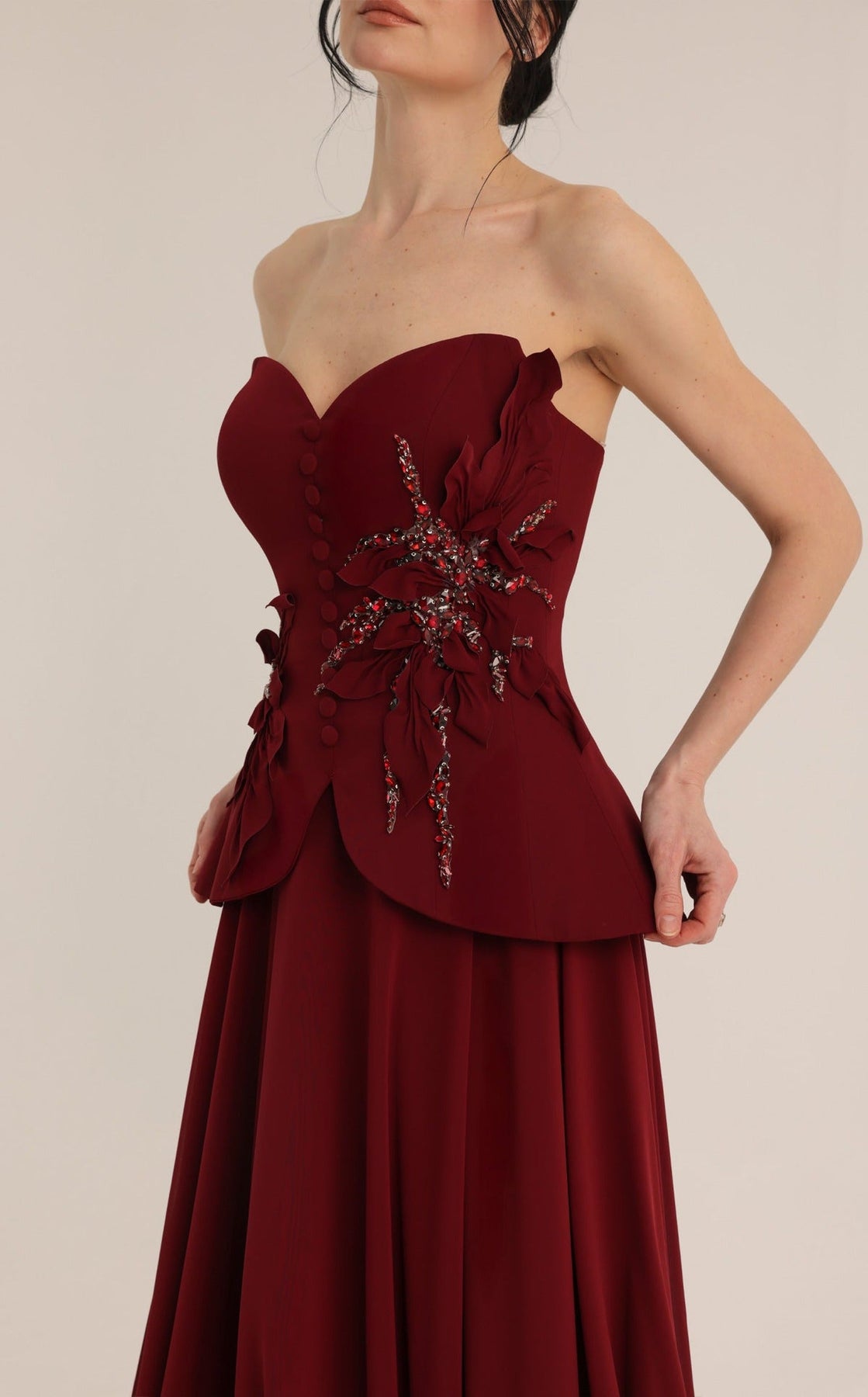 MNM COUTURE O07815 - Strapless Applique Evening Gown with Front Button