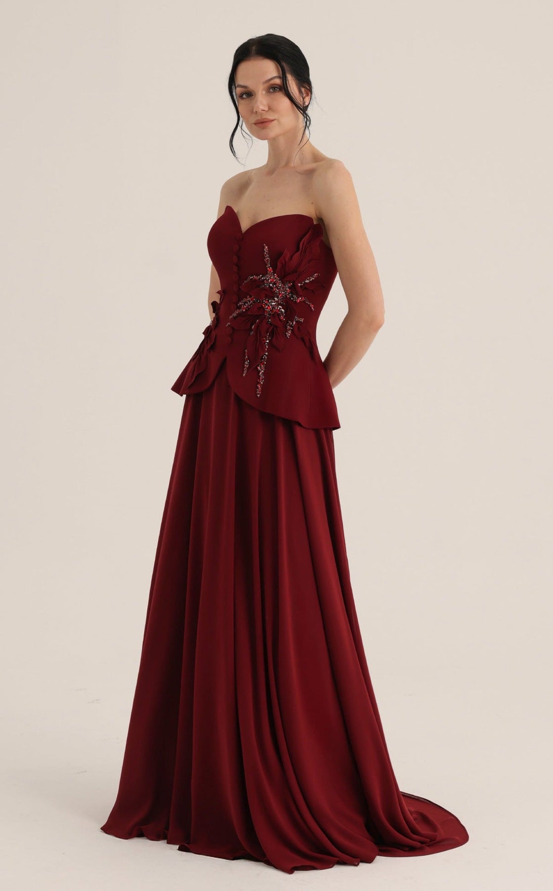 MNM COUTURE O07815 - Strapless Applique Evening Gown with Front Button