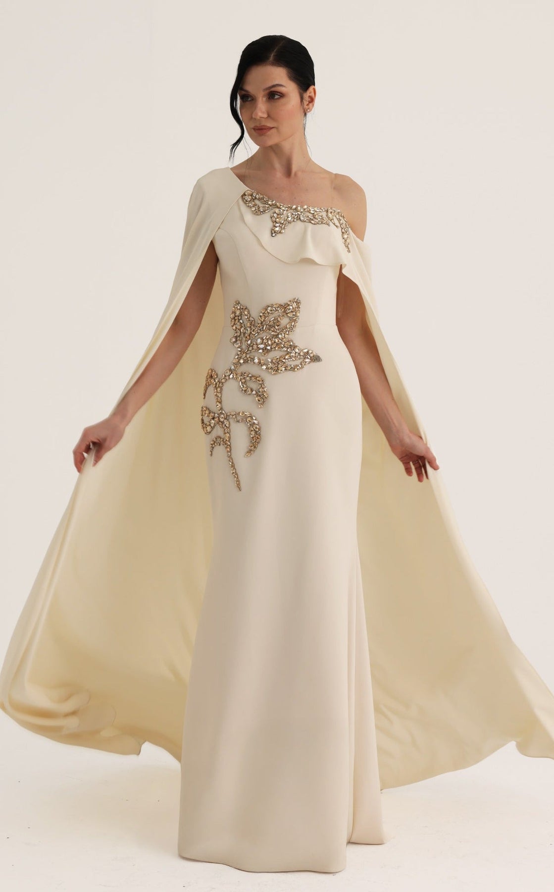 MNM COUTURE O07824 - Floor-Length Cape Column Evening Gown