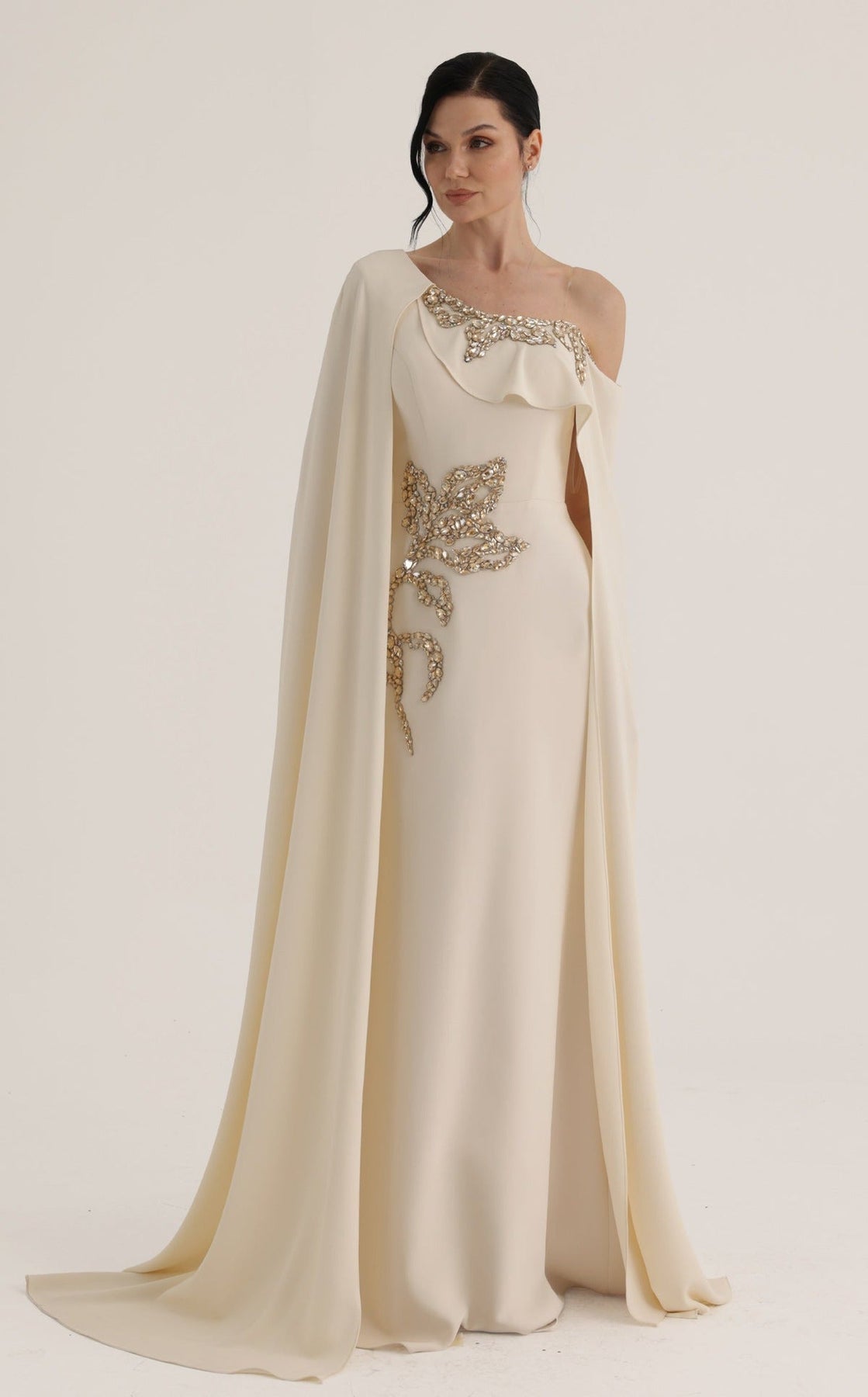 MNM COUTURE O07824 - Floor-Length Cape Column Evening Gown