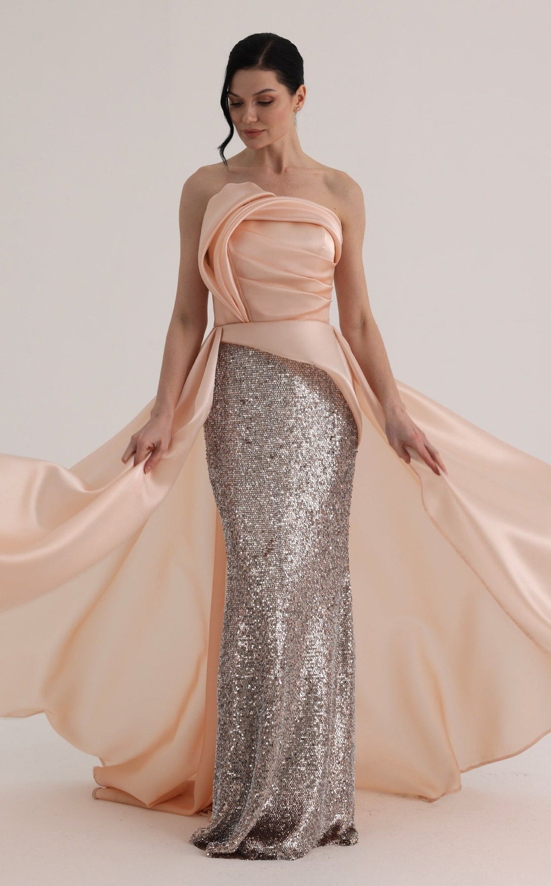MNM COUTURE O07863 - Sparkle Strapless Overskirt Evening Gown