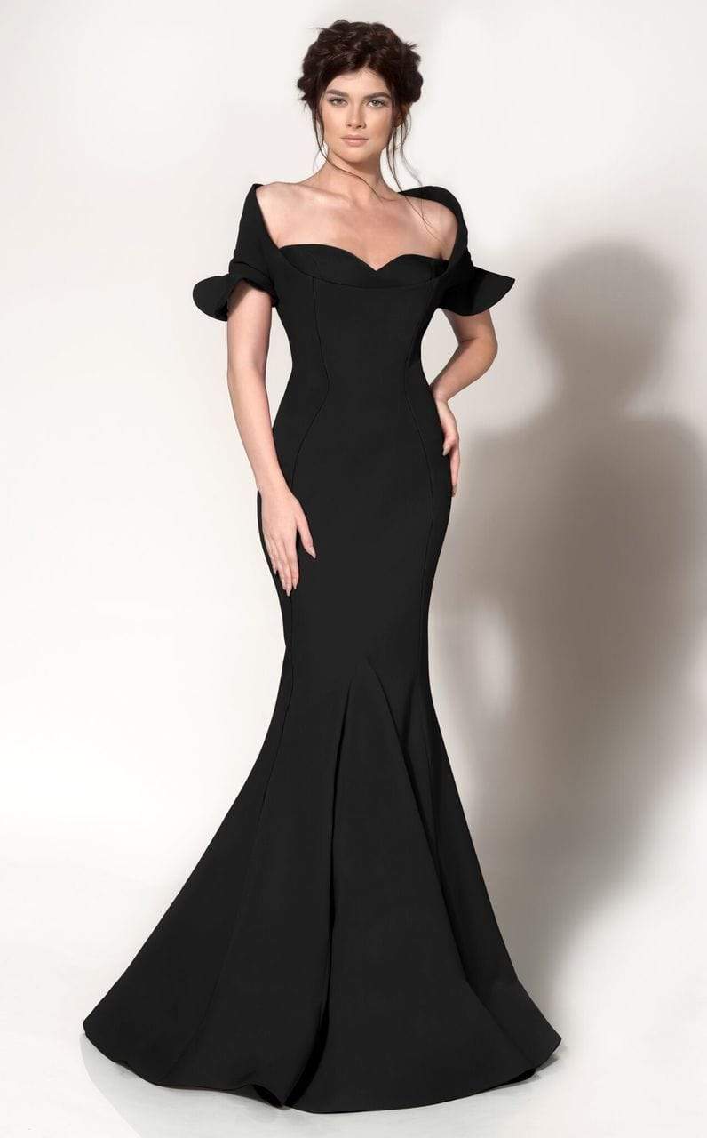 MNM Couture - Ruffle Accented Mermaid Dress 2144A Formal Gowns 0 / Black