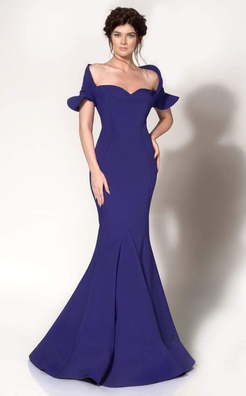 MNM Couture - Ruffle Accented Mermaid Dress 2144A Formal Gowns 0 / Blue