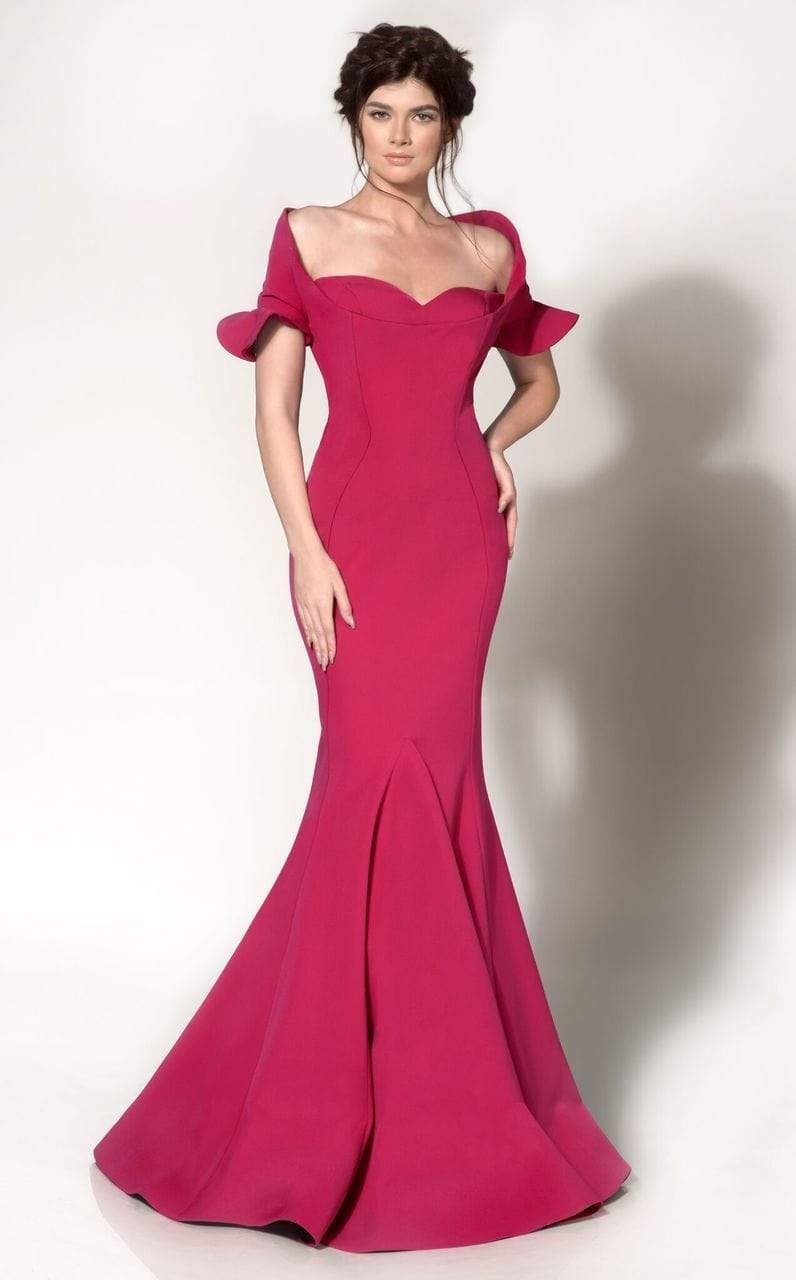MNM Couture - Ruffle Accented Mermaid Dress 2144A Formal Gowns 0 / Fuschia