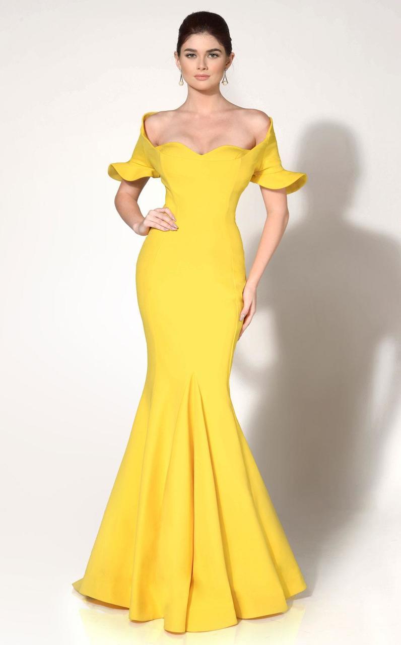 MNM Couture - Ruffle Accented Mermaid Dress 2144A Formal Gowns 0 / Yellow