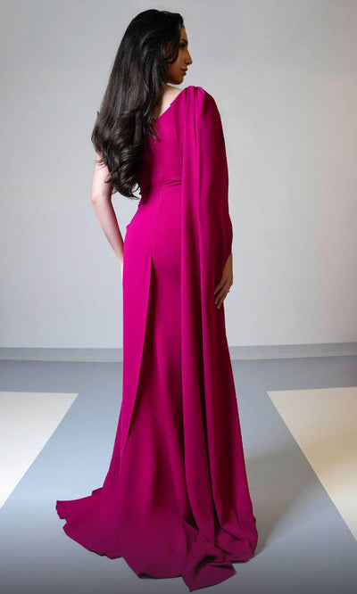 MNM Couture V02029A - Asymmetric Neckline Column Gown Evening Dresses