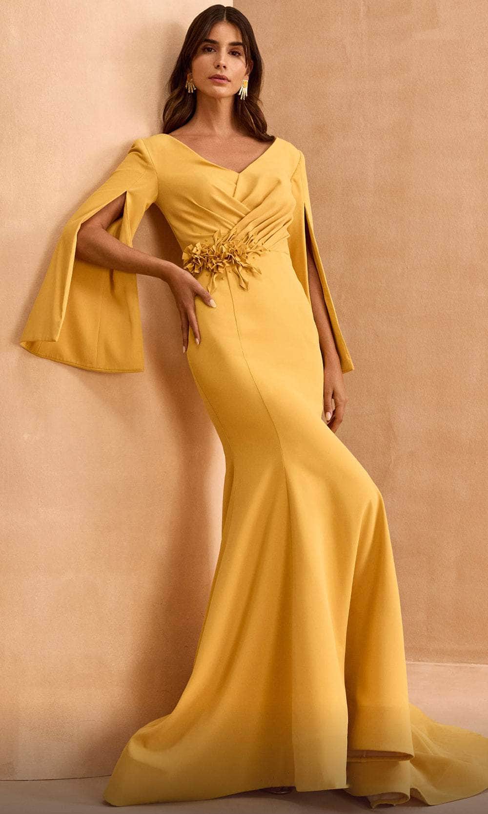 MNM Couture V02044 - Split Cape Sleeve Evening Gown