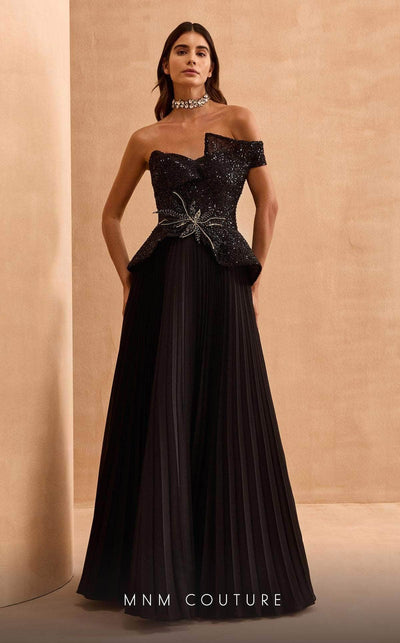 MNM Couture V07282 - Beaded Peplum Evening Dress Special Occasion Dresses 0 / Black