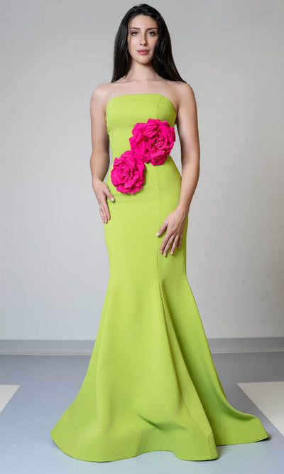 MNM Couture V07548 - Floral Accent Straight Neckline Dress Evening Dresses
