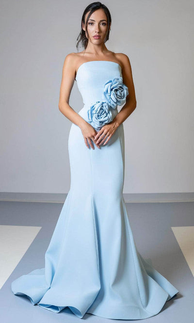 MNM Couture V07548 - Floral Accent Straight Neckline Dress Evening Dresses