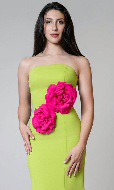 MNM Couture V07548 - Floral Accent Straight Neckline Dress Evening Dresses
