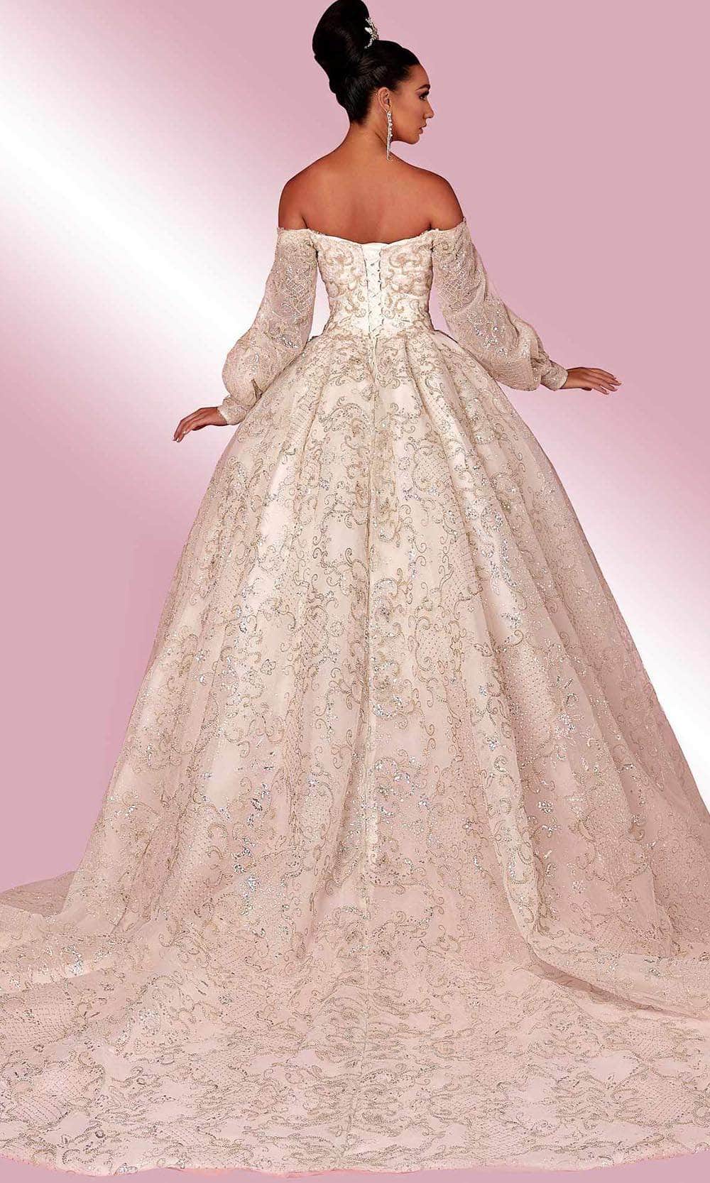 MNM COUTURE W2121 - Off Shoulder Bishop Sleeves Gown Special Occasion Dress