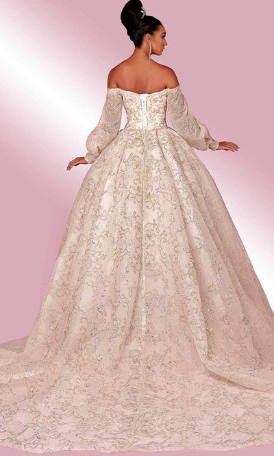 MNM COUTURE W2121 - Off Shoulder Bishop Sleeves Gown Special Occasion Dress