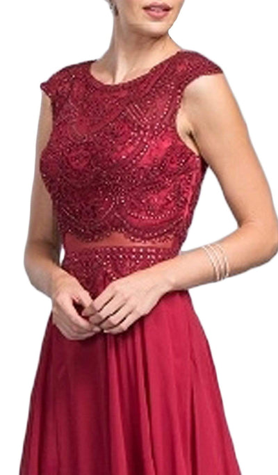 Mock Two Piece Jewel Embroided A-line Prom Dress Dress