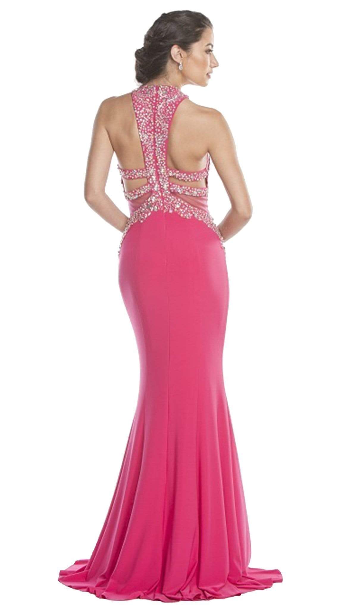 Mock Two Piece Jeweled Halter Prom Dress Dress