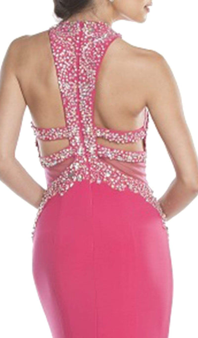 Mock Two Piece Jeweled Halter Prom Dress Dress