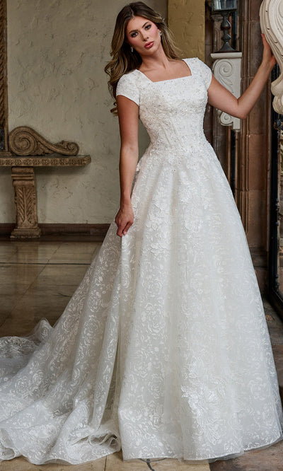 Rachel Allan RB7006 - Cap Sleeve Floral Appliqued Bridal Gown Wedding Dresses