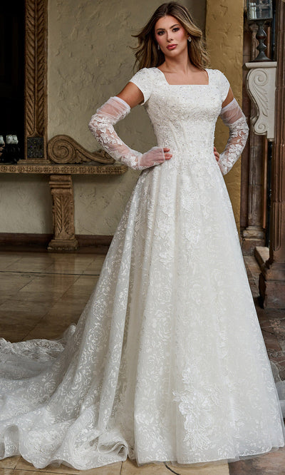 Rachel Allan RB7006 - Cap Sleeve Floral Appliqued Bridal Gown Wedding Dresses