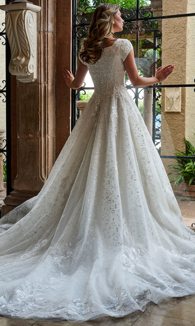 Rachel Allan RB7006 - Cap Sleeve Floral Appliqued Bridal Gown Wedding Dresses