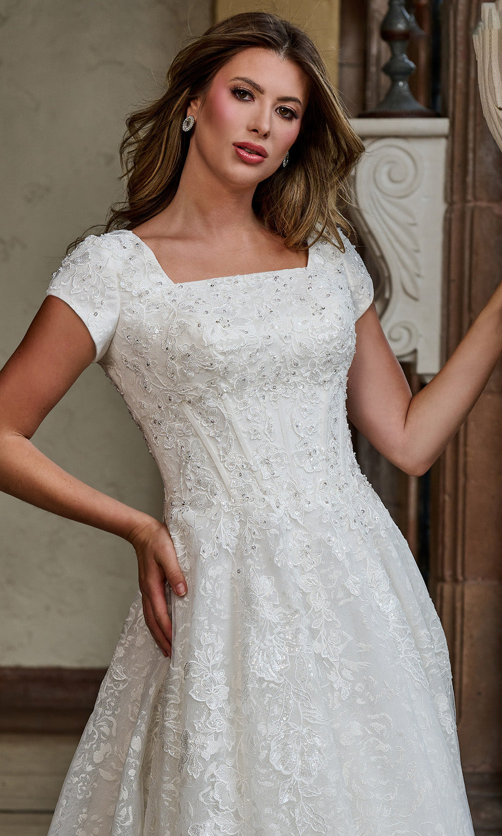 Rachel Allan RB7006 - Cap Sleeve Floral Appliqued Bridal Gown Wedding Dresses