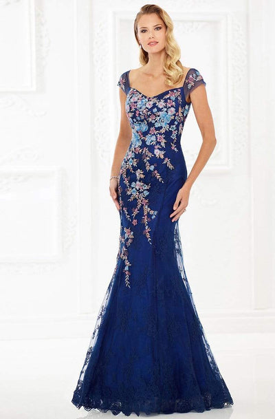 Montage by Mon Cheri - 118966 Floral Embroidered Lace and Tulle Gown Evening Dresses 4 / Navy/Multi
