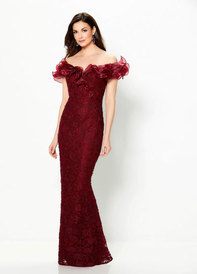 Montage by Mon Cheri - 119931 Ruffled Off-Shoulder Gown Mother of the Bride Dresses 00 / Cranberry