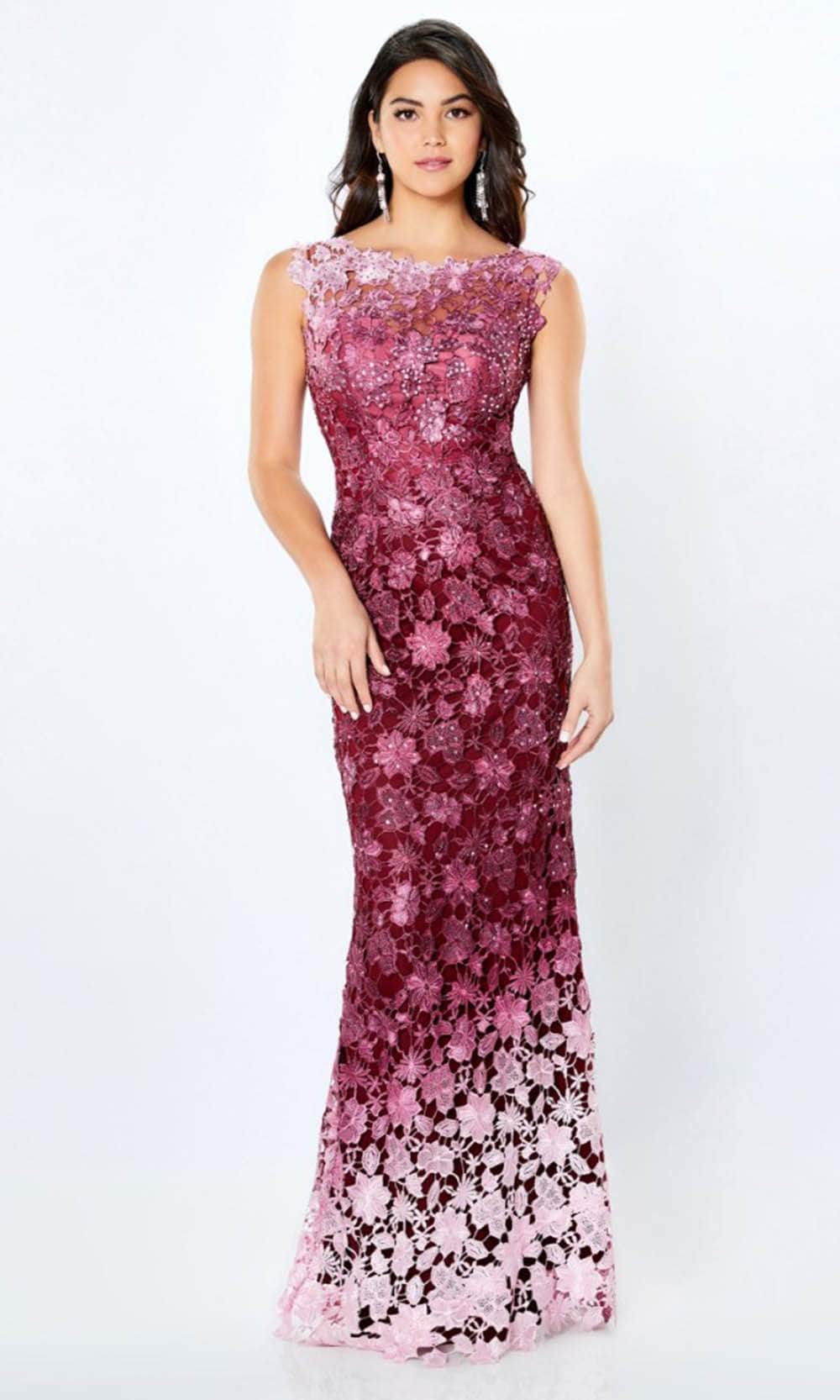 Montage By Mon Cheri 119958W - Long Ombre Venise Lace Sheath Dress - Detachable Sleeves, Ombre Lace, Low V-Open Back, Zipper Closure, Beaded, Floor Montage By Mon Cheri 119958W - Long Ombre Venise Lace Sheath Dress - Detachable Sleeves, Ombre Lace, Low V-Open Back, Zipper Closure, Beaded, Floor