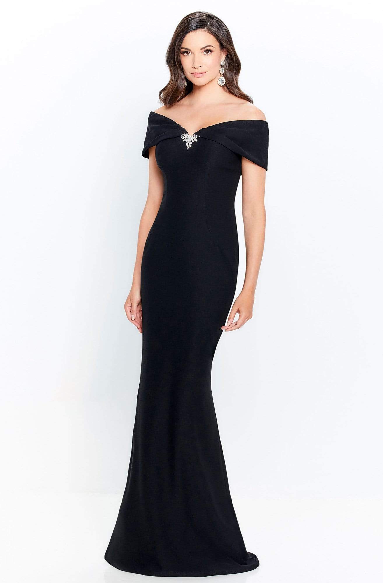 Montage by Mon Cheri - 120905 Off Shoulder Brooch Accent Sheath Gown Formal Gowns 4 / Black